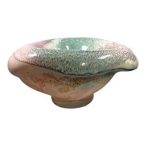 Tony Evans Raku Pottery Large Centerpiece Bowl Vase Signed Biomorphic Pastel